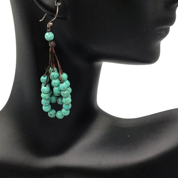 Fashion Turquoise Colored And Silvertone Native Style Earrings Boho Retro Dangle - Picture 5 of 16